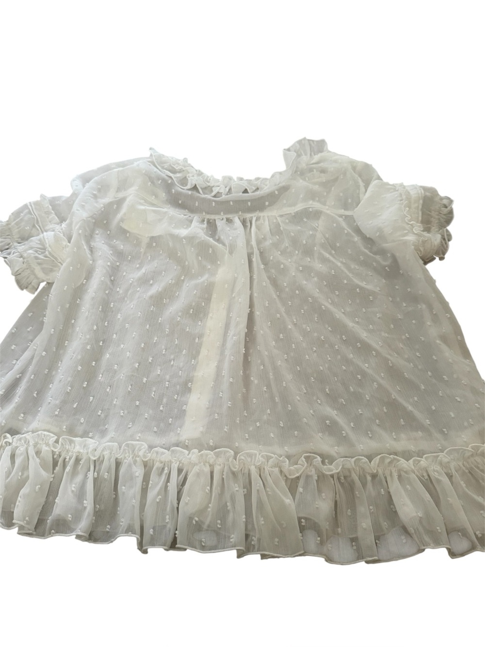White Swiss Dot Ruffle Button-Front Top - Picture 2 of 4